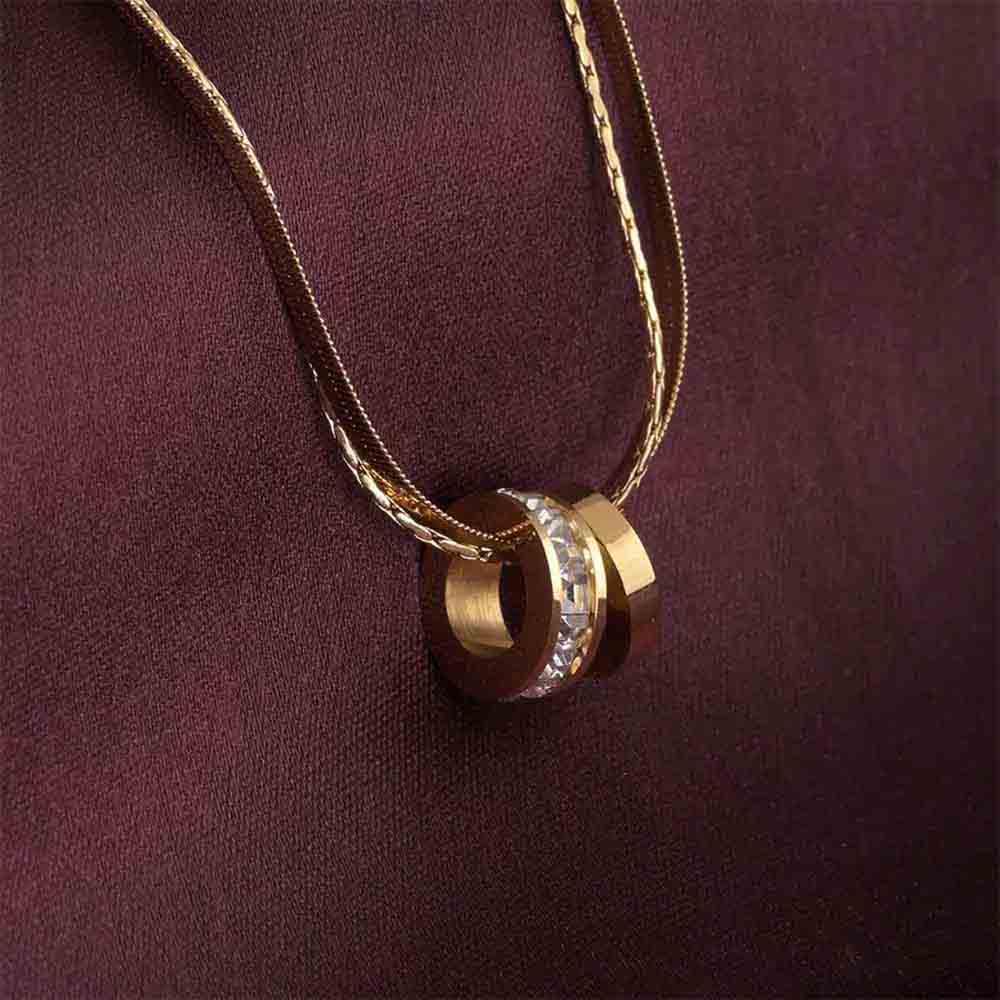 Palmonas Gilded Rings Layered Necklace for Women 18K Gold Plated Stainless Steel Cubic Zirconia Layered Necklace Elegant Minimal Everyday Jewellery.