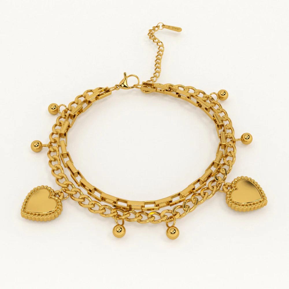 Palmonas 18K Gold Plated Heart Charm Bracelet for Women | Stainless Steel | Tarnish-Resistant | Lobster Claw Closure
