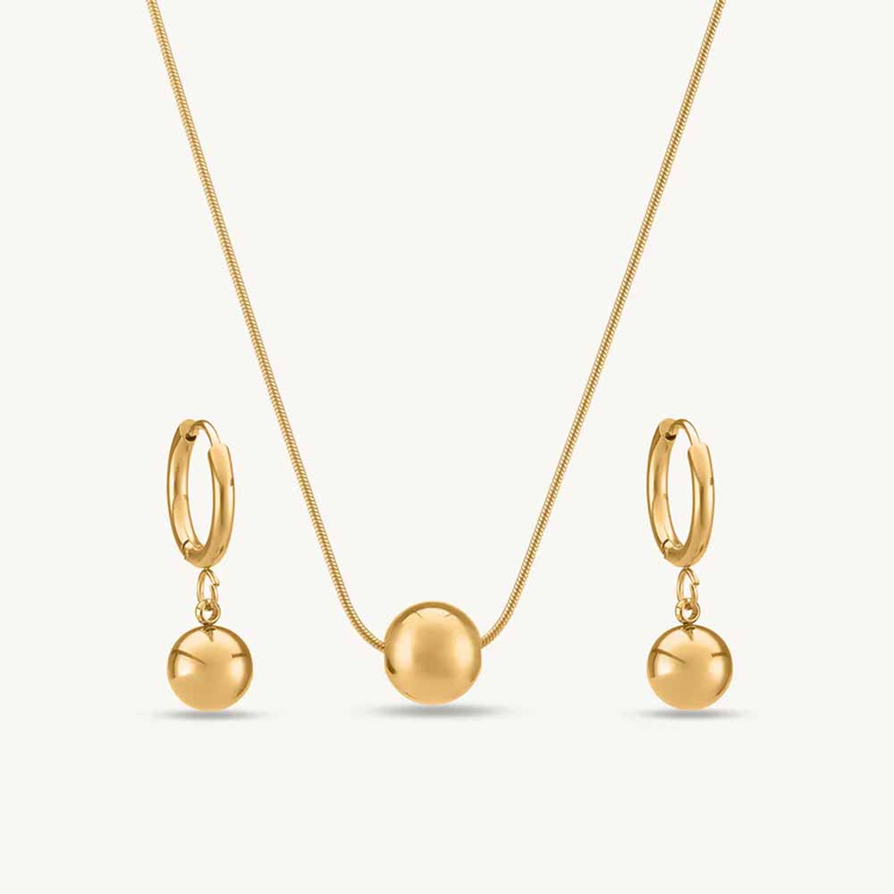 Palmonas Golden Orb Jewellery Set | 18K Gold Plated Stainless Steel | Minimal Elegant Design | Everyday Stylish Accessories