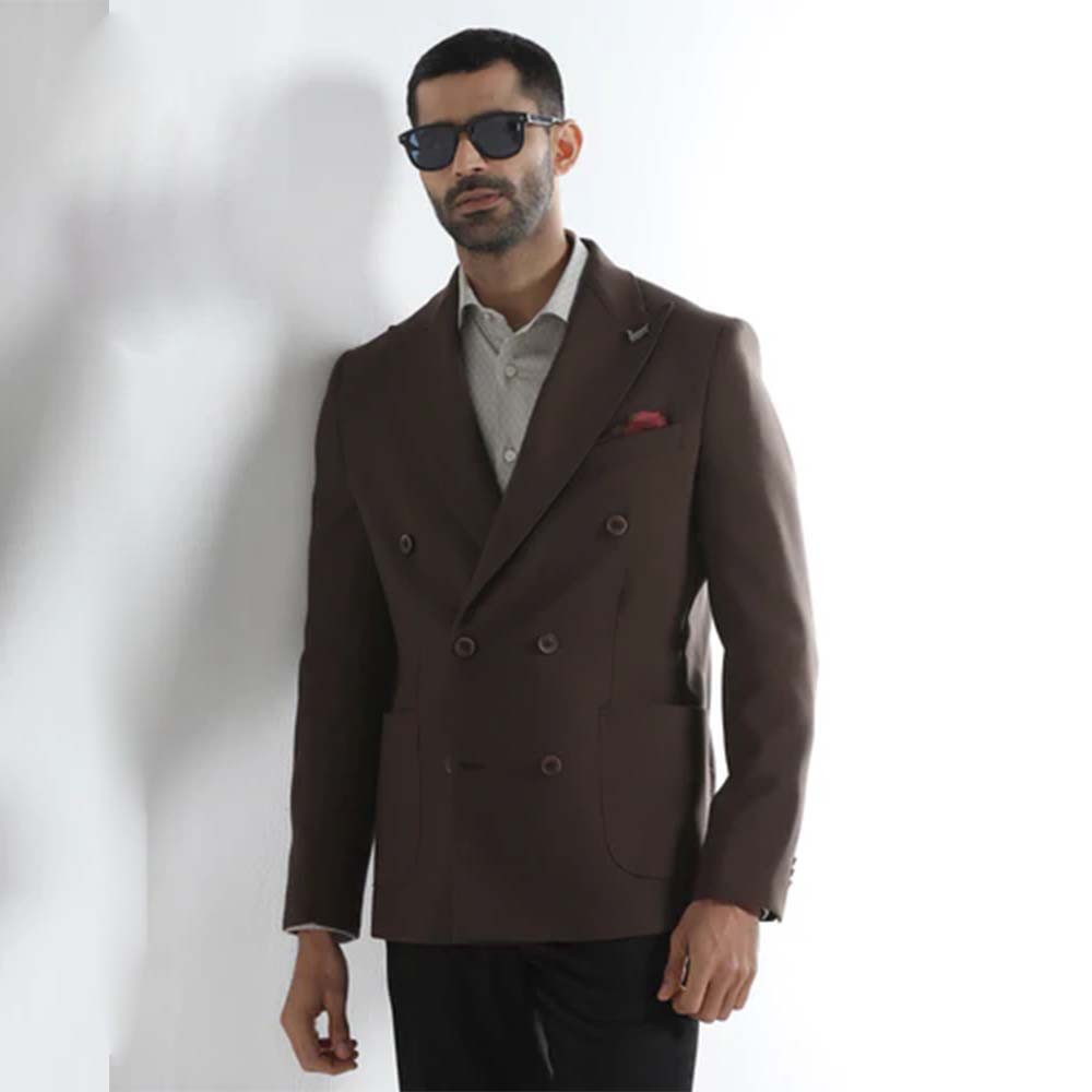 Blackberrys Brown Textured Blazer Denzel | Double Breasted Slim Comfort Fit | Lightweight Stretch Fabric | Formal Blazer