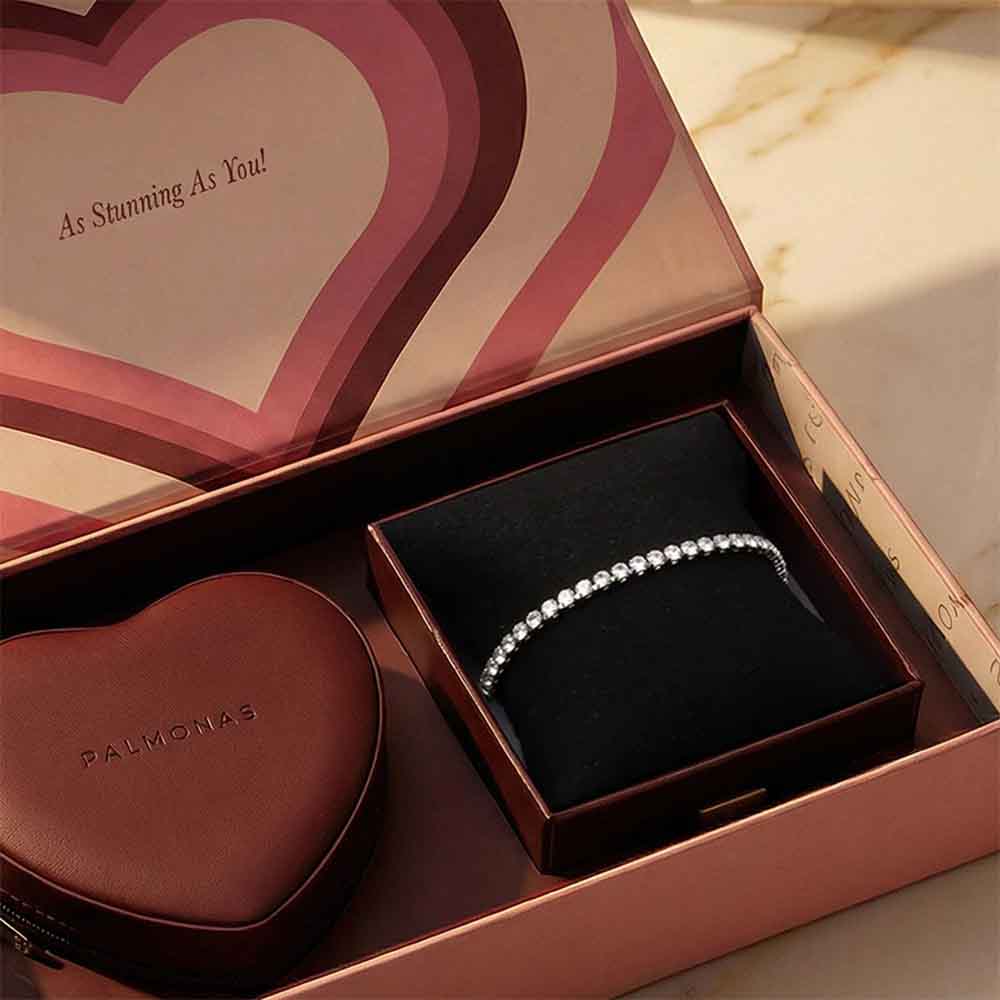 Palmonas Silverline Heartbeat Gift Box Bracelet | Rhodium Plated Stainless Steel | Cubic Zirconia | Tennis Bracelet | Elegant Gift Set