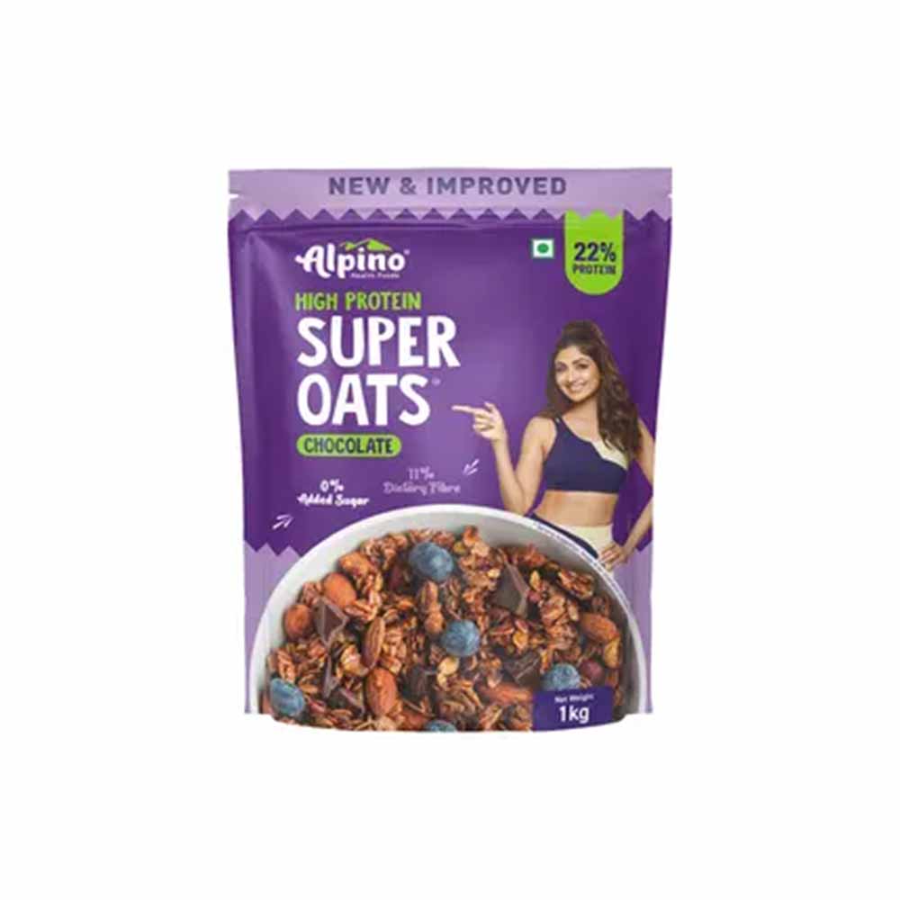 Alpino Chocolate Super Oats: 22g High Protein, rolled oats, peanut butter, nuts & seeds. High fiber, healthy fats, and no added sugar or s