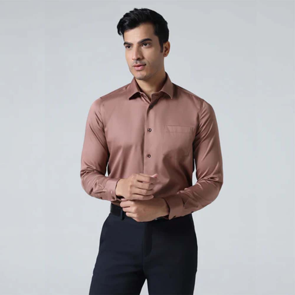 Blackberrys Rust Unwrinkle Solid Shirt Sylvia | India Fit Slim Comfort | Wrinkle Resistant Cotton | Formal Shirt