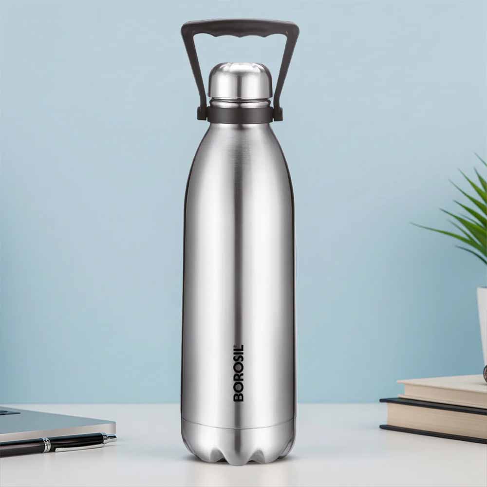 Borosil Bolt Double Wall Bottle | Stainless Steel Vacuum Insulated | Hot & Cold 24 Hours | Leak Proof Flask