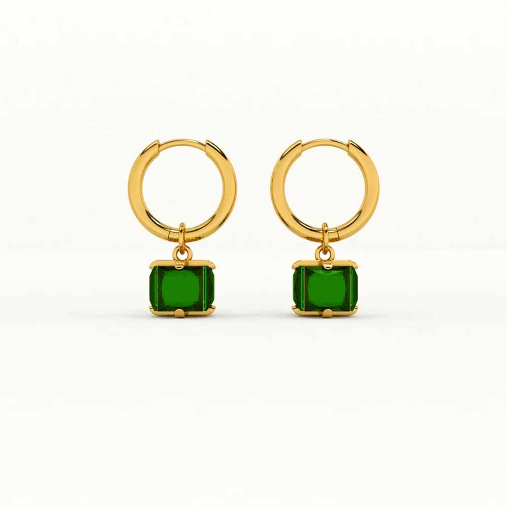 Palmonas Emerald Drop Hoop Earrings | 18K Gold Plated Stainless Steel | Green Stone | Elegant Statement Earrings