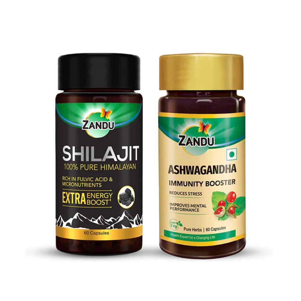 Zandu Shilajit & Ashwagandha Capsules Combo | Energy Stamina Stress Relief | Immunity Support