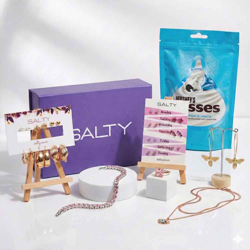 Salty Lavish Lavender Jewellery Gift Box for Her | Stylish Minimal Designs | Evil Eye Pattern | Perfect Birthday & Special Occasion Gift