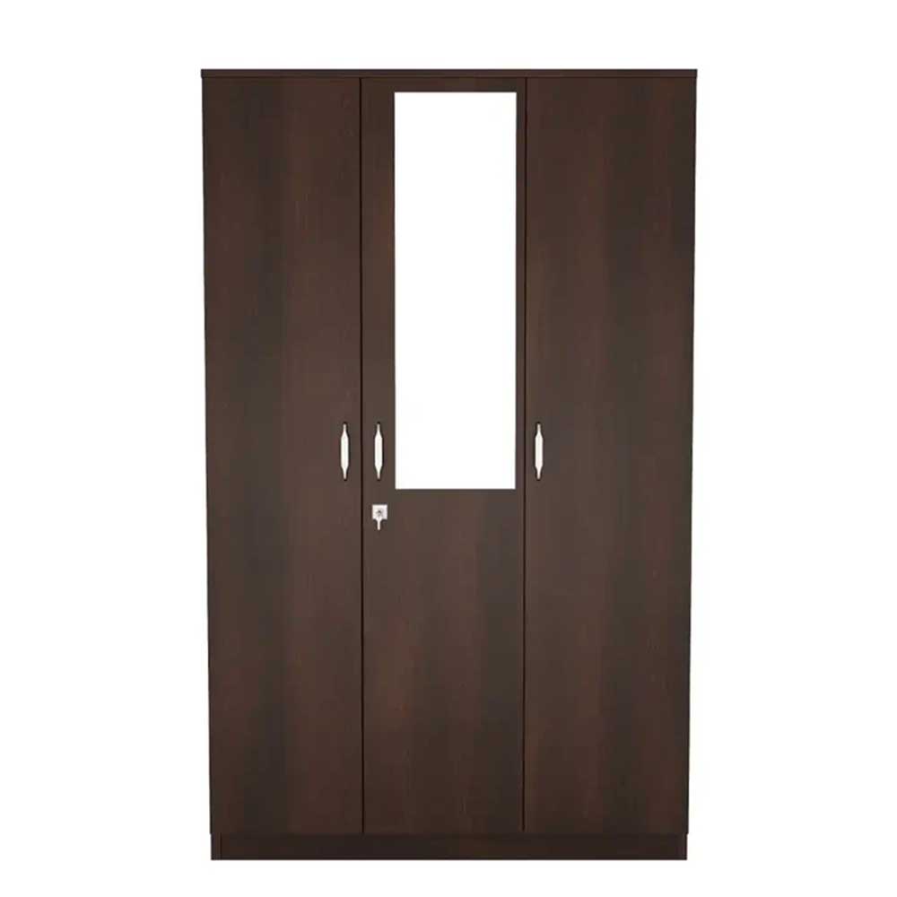 Nilkamal Willy 3 Door Wardrobe with Mirror | Spacious Storage Shelves & Hanging Rod | Modern Bedroom Furniture