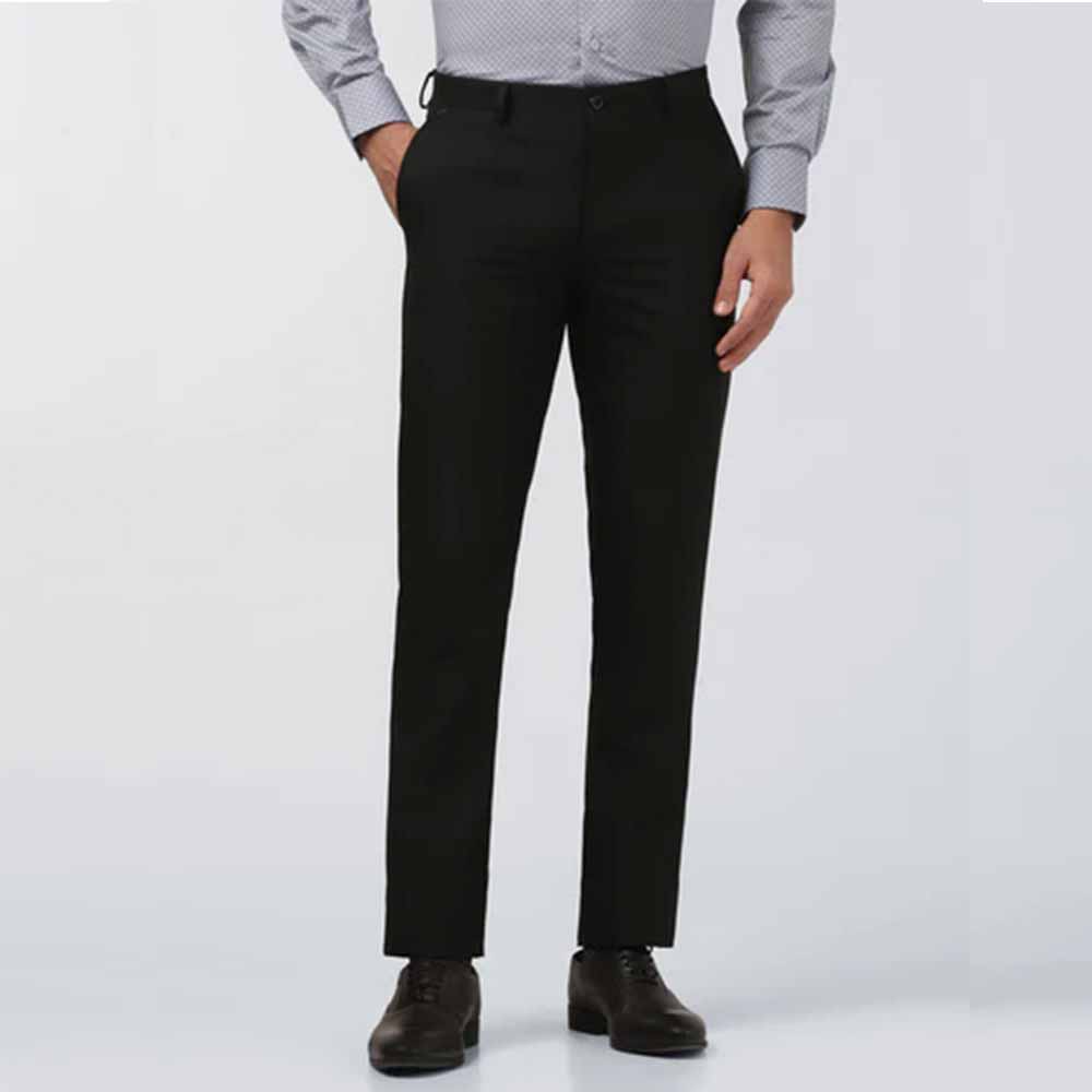 Blackberrys Black Solid Trouser Luis | B-95 Slim Comfort Fit | Mid Rise Waist | Formal Tailored Trouser