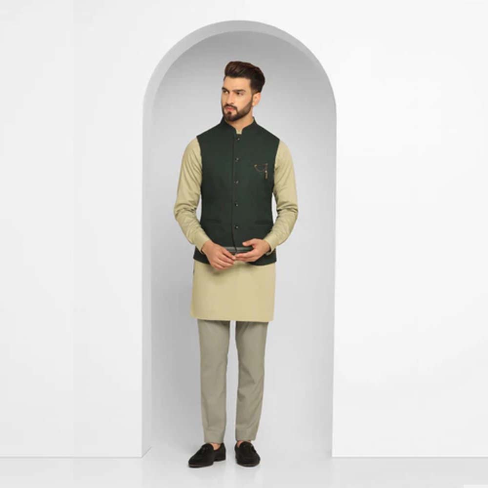 Blackberrys Dark Green Swarn Solid Achkan Set Enola | 3 Piece Bandhgala | Slim Comfort Fit | Traditional Ethnic Suit