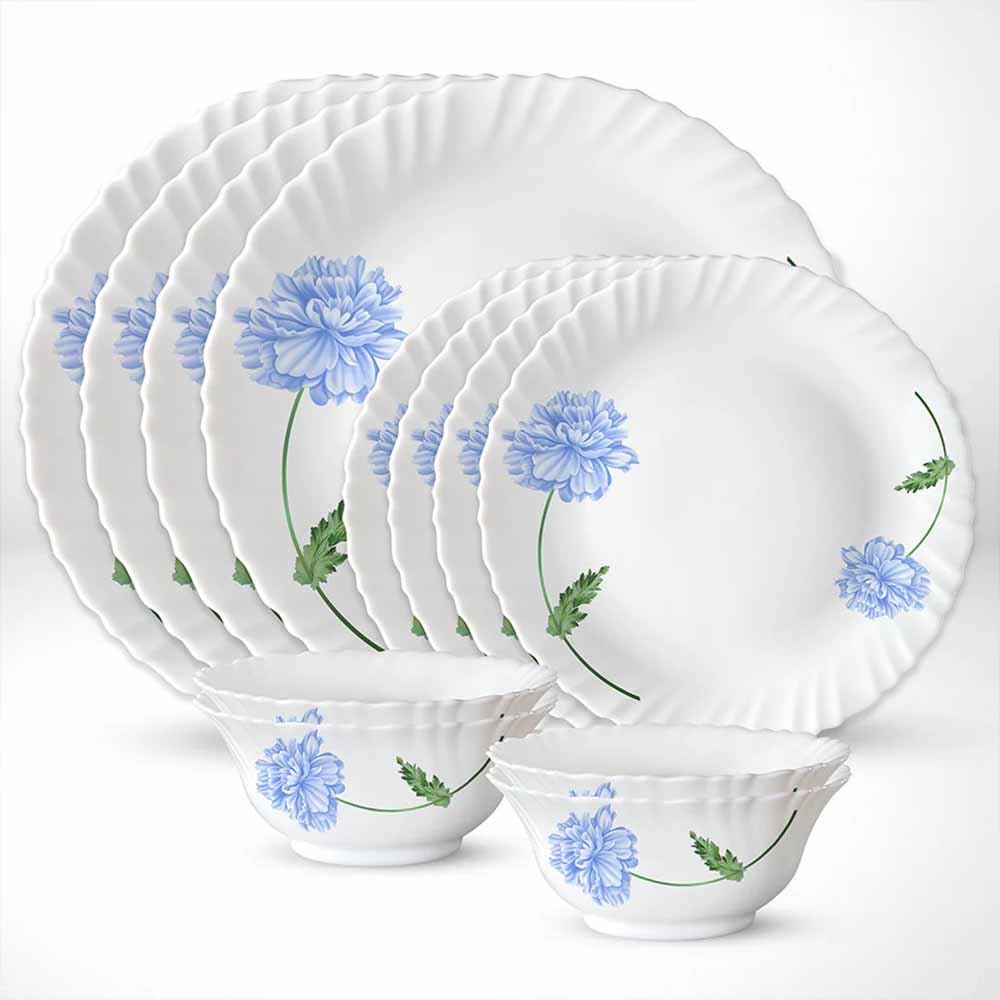 Borosil Larah Blue Mist Dinner Set 5 Pc | Opal Glass | Chip Resistant | Microwave & Dishwasher Safe