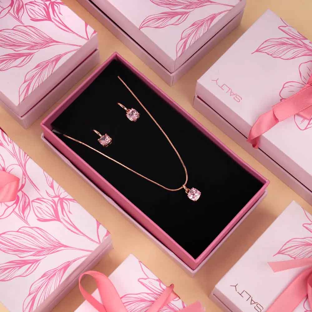 Salty Rose Glow Duo Jewellery Set | Gold and Pink Finish | Copper Material | Elegant Everyday Jewellery Set