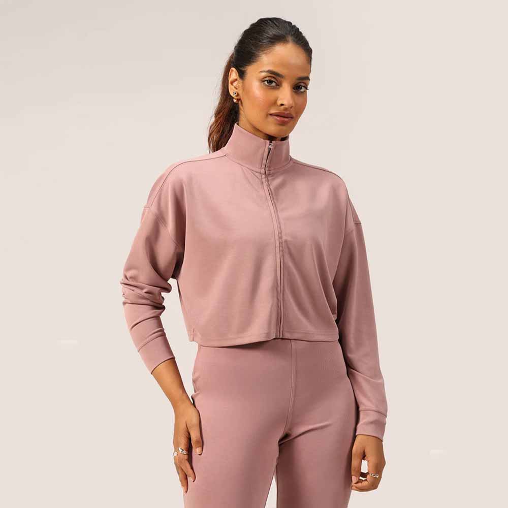 Blissclub Blissclub PetalRib™ Crop Jacket | Lightweight Stretchy Fabric | High Neck | Flattering Cropped Design | Sweat-Wicking Comfort