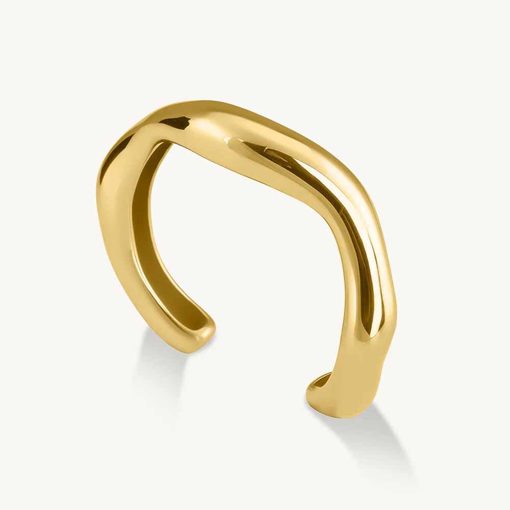 Palmonas Curved Chic Gold Bracelet for Women | 18K Gold Plated | Minimal Modern Design | Elegant Everyday Jewellery