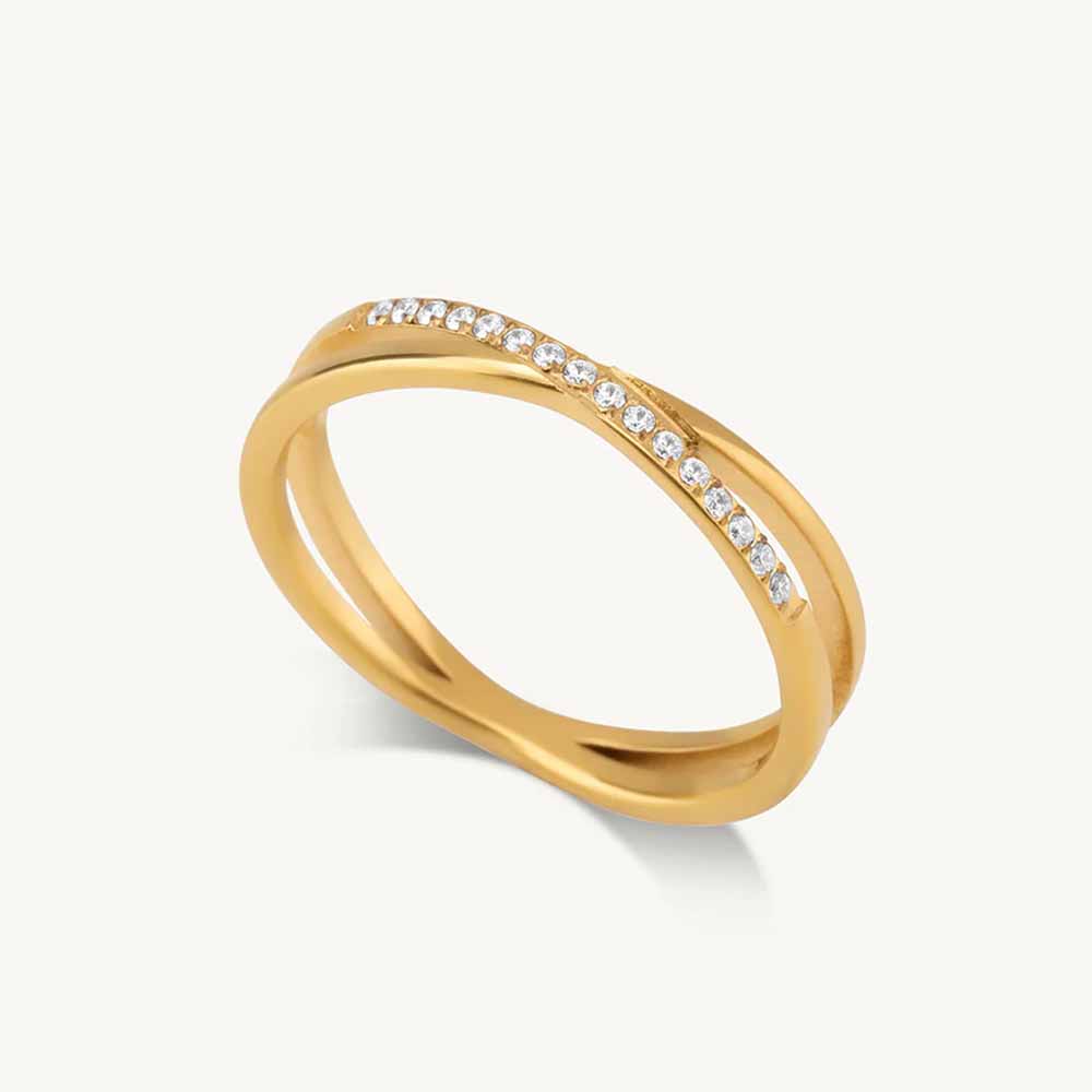 Palmonas Criss Cross Ring for Women | 18K Gold Plated | Stainless Steel | Cubic Zirconia | Waterproof & Anti Tarnish | Minimal Elegant Everyday Jewell