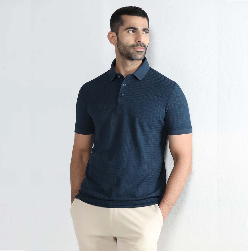 Blackberrys Navy TechPro Jacquard Polo Holt | Slim Fit Polo | Stretch Fabric | Wrinkle Resistant Smart Dry Polo