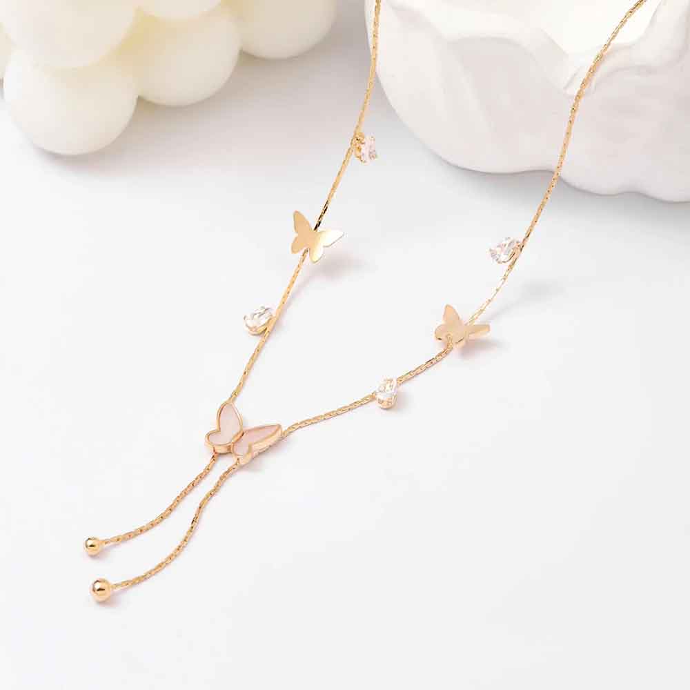 Salty Radiant Butterfly Tassel Necklace | 14K Gold Plated | Gold and White Pendant | Adjustable Chain | Elegant Statement Necklace