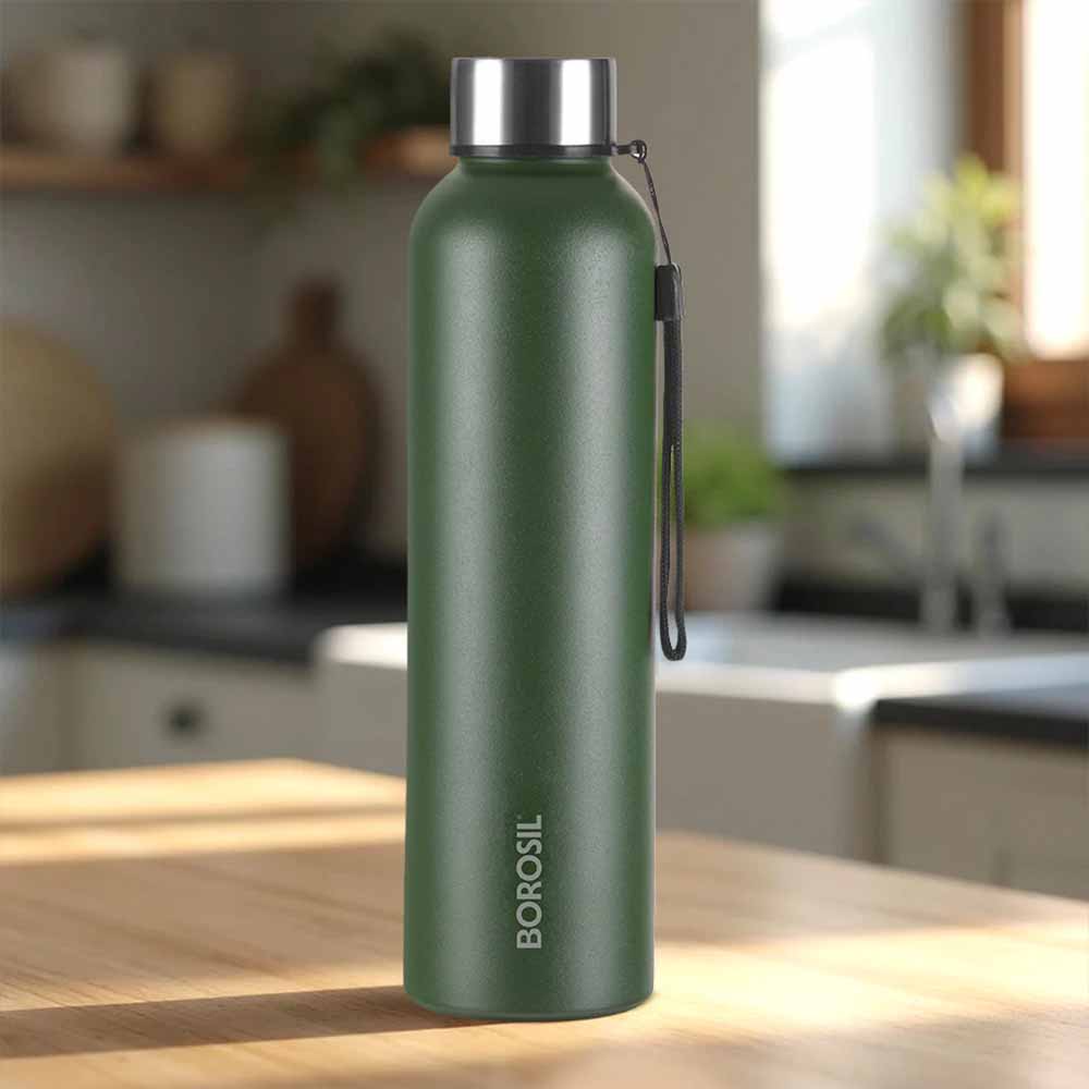 Borosil Laguna Stainless Steel Bottle Green | Single Wall | Lightweight Leak Proof | Matte Finish Water Bottle