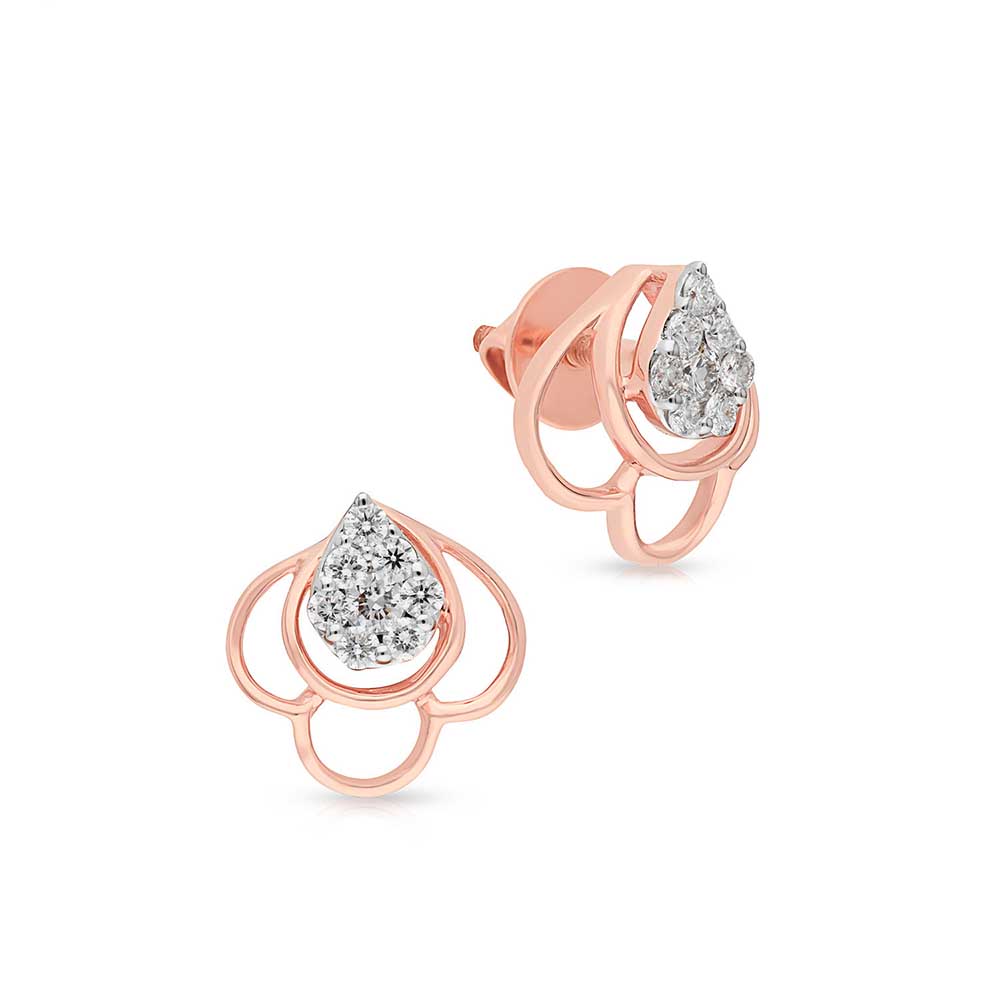 Malabar Gold & Diamonds Mine Diamond Earrings | 18K Rose Gold | IGI Certified Studs | Floral Office Wear