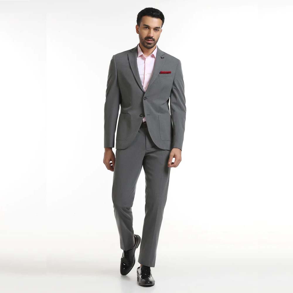 Blackberrys Grey Two Piece Solid Suit Tenor | Slim Comfort Fit | Stretch Woven Fabric | Formal Business Suit