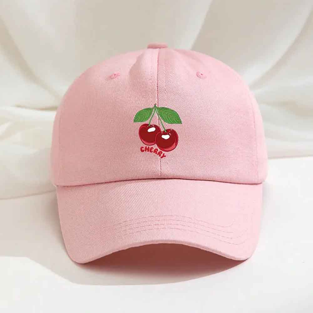 Salty Cherry Crush Cotton Cap | Pastel Pink | Fun Cherry Graphic | Soft Breathable Cotton | Stylish Casual Hat
